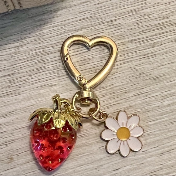 Accessories - Gold and Red Strawberry Key Holder Bag Charm